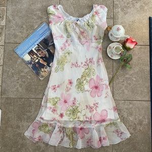 VINTAGE Jody pink and green rose dress